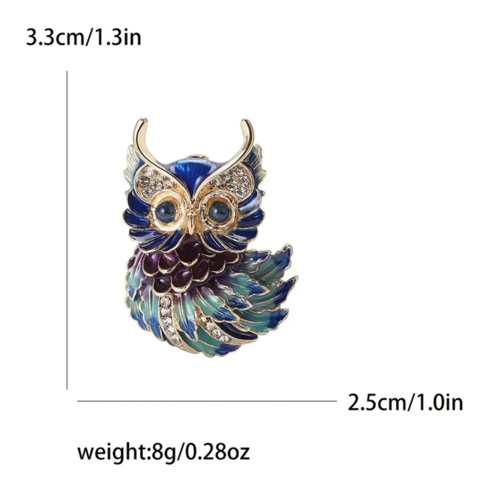 Vibrant Orange and Blue Owl Brooch - Picture 3 of 3